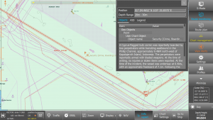 Security alert in ECDIS along route shown on screen.